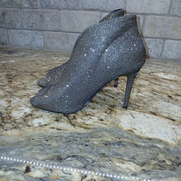 Nina Glitter Peep‑Toe Booties | Cutout Ankle Heels - Picture 3 of 7